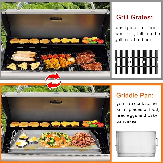 GasSaf Universal Stainless Steel Griddle, 25" x 16" Rectangular Cooking Griddle Plate Insert for Gas Grills/Stove, Large Grill Flat Top Pan with Grease Groove and Removable Handles for Camping