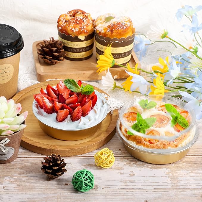 Beasea Aluminum Foil Pie Pan 4 inch Round Oven Baking Mini Cake Pan, 20 Pcs 8 Oz Aluminum Pie Pan Tin Golden Tart Pans for Pie Tart Quiche