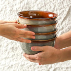 MEKY Soup Bowls, 40oz Large Deep Stoneware Cereal Bowls for Salad, Pasta, Popcorn - Dishwasher & Microwave Safe Set of 4, Elegant Stackable Porcelain Kitchen Dining Serveware, Brown