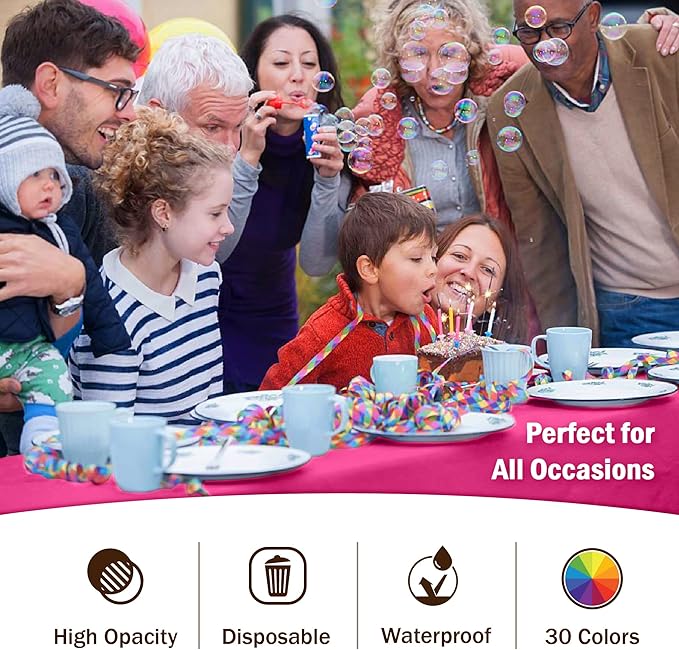 Exquisite 12-Pack Premium Plastic Tablecloth 54in. x 108in. Rectangle Table Cover - Cerise