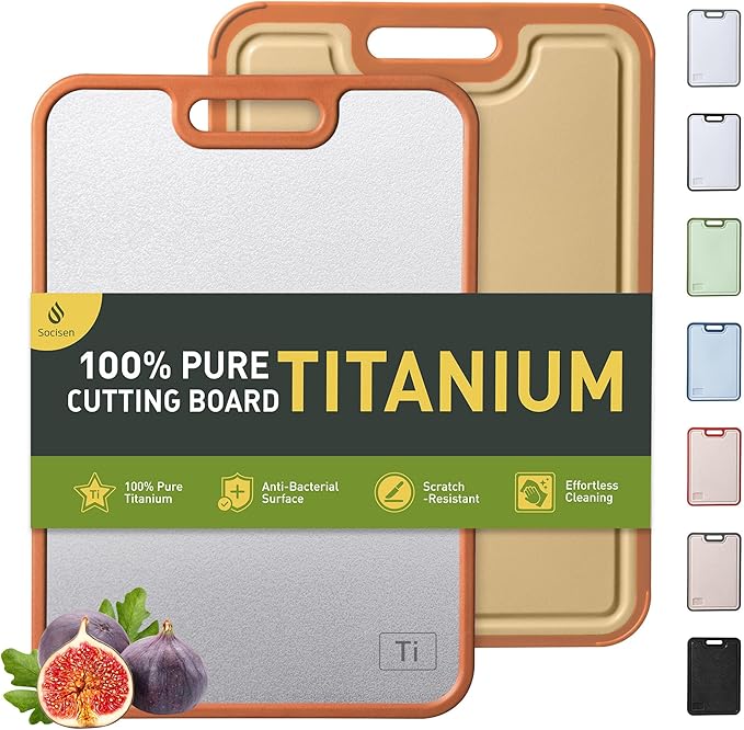 2 in 1 Pure Titanium Cutting Boards for Kitchen Chopping Board with Handle Large Big Small Kitchen Meat Butcher Block Not Stainless Steel Wood Bamboo Glass Rubber Plastic Silicone Acrylic Teak Sink