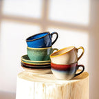 Porcelain Coffee Cup with Saucer Spoon, Vintage Design Ceramic Latte Art Cappuccino Barista Espresso Tea Cup with Saucer (11.6 oz, 350ml, Honey Pomelo Yellow)