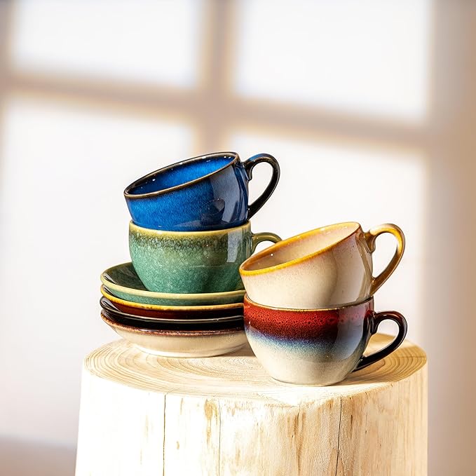 Porcelain Coffee Cup with Saucer Spoon, Vintage Design Ceramic Latte Art Cappuccino Barista Espresso Tea Cup with Saucer (11.6 oz, 350ml, Honey Pomelo Yellow)