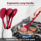 Silicone Kitchen Cooking Utensil Set: U-Taste High Heat Resistant 13.6in Long Kitchen Gadgets, BPA Free Non Stick Rubber Cook Accessories For Stir Frying, Serving, Basting, Mixing (5 Pieces, Red)