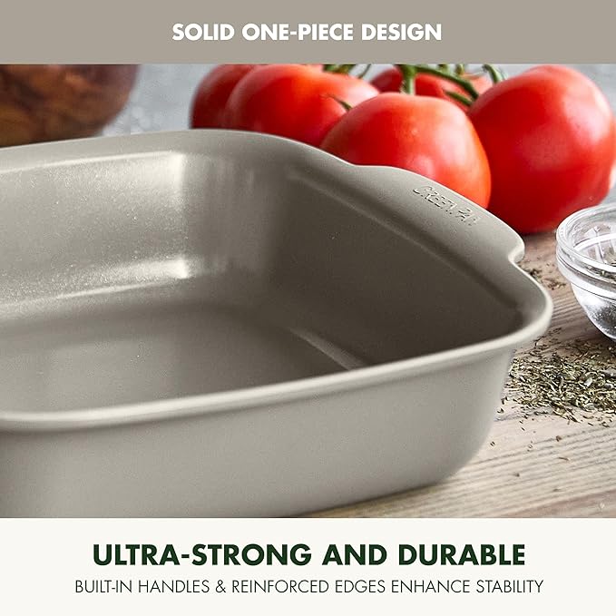 GreenPan Premiere Ovenware Healthy Ceramic Nonstick 8" Square Cake Baking Pan, PFAS-Free, Warp-Free Bakeware, Durable Quick Heating, Oven & Broiler Safe to 600F, Dishwasher Safe, Taupe