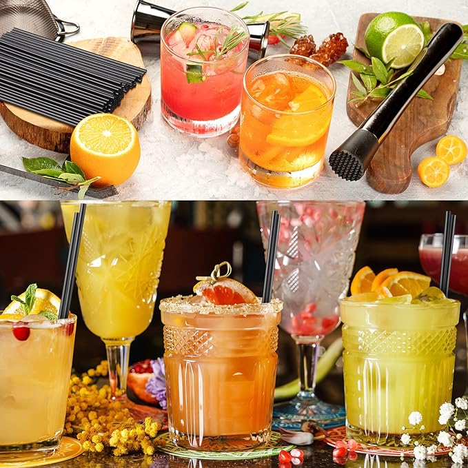 6000 Count Coffee Cocktail Stirrers Straws Disposable Plastic Sip Stir Sticks Cocktail Drink Stirrers Sticks Cups Straws for Bars Juice Drinking(Black,5 Inch)