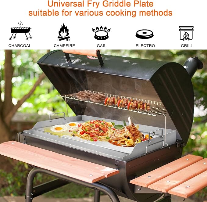 GasSaf Universal Stainless Steel Griddle, 25" x 16" Rectangular Cooking Griddle Plate Insert for Gas Grills/Stove, Large Grill Flat Top Pan with Grease Groove and Removable Handles for Camping