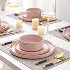 AmorArc Ceramic Dinnerware Set for 4 | Speckled Stoneware Plates and Bowls with unglazed terracotta | Scratch Resistant, Dishwasher & Microwave Safe Dishes Sets- 12-Pcs Pink