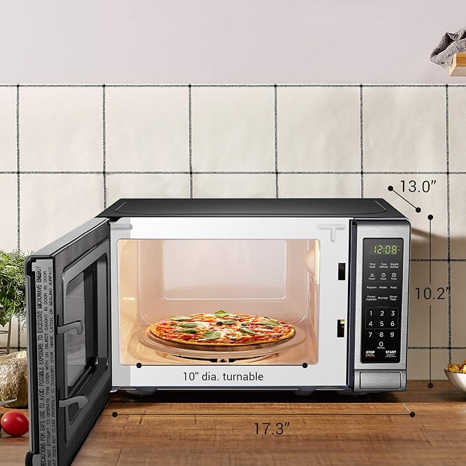 BLACK+DECKER EM720CB7 Digital Microwave Oven with Turntable Push-Button Door, Child Safety Lock, 700W, Stainless Steel, 0.7 Cu.ft
