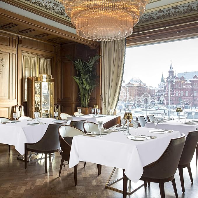 sancua Rectangle Tablecloths 6 Pack - 90x156 Inch - White Washable Fabric Cloth Table Cloth, Large Reusable Polyester Table Covers for Wedding, Party, Birthday, Banquet