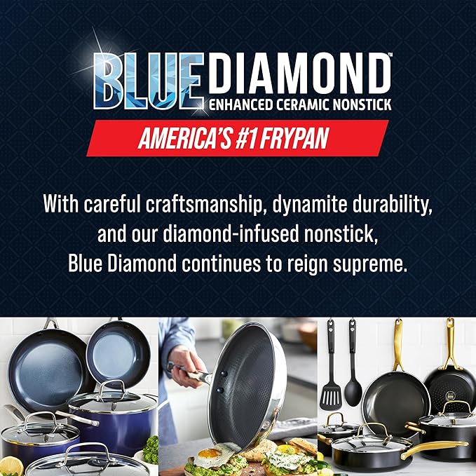 Blue Diamond Hybrid Nonstick Stainless Steel 8” Frying Pan, PFAS-Free Ceramic Skillet, Diamond Bond Powerful Searing, Dishwasher & Metal Utensil Safe, Stay-Cool Handle, Induction Ready, All Cooktops