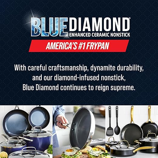 Blue Diamond Hybrid Nonstick Stainless Steel 1.57QT Saucepan with Glass Lid, PFAS-Free Ceramic Diamond Bond Pot, Dishwasher Safe, Stay-Cool Handle, Induction Ready, Compatible with All Cooktops