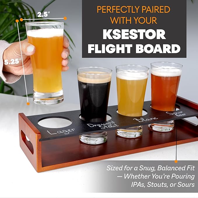 Beer Flight Glasses Set of 4 – Small 7 OZ – Beer Tasting Glasses for Craft Flights & Drink Sampler Trays – Durable Mini Pub Cups for Tastings