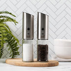 Grind Gourmet Electric Salt and Pepper Grinder Set, USB Rechargeable, Adjustable Coarseness, One-Handed Operation, Stainless Steel and Glass