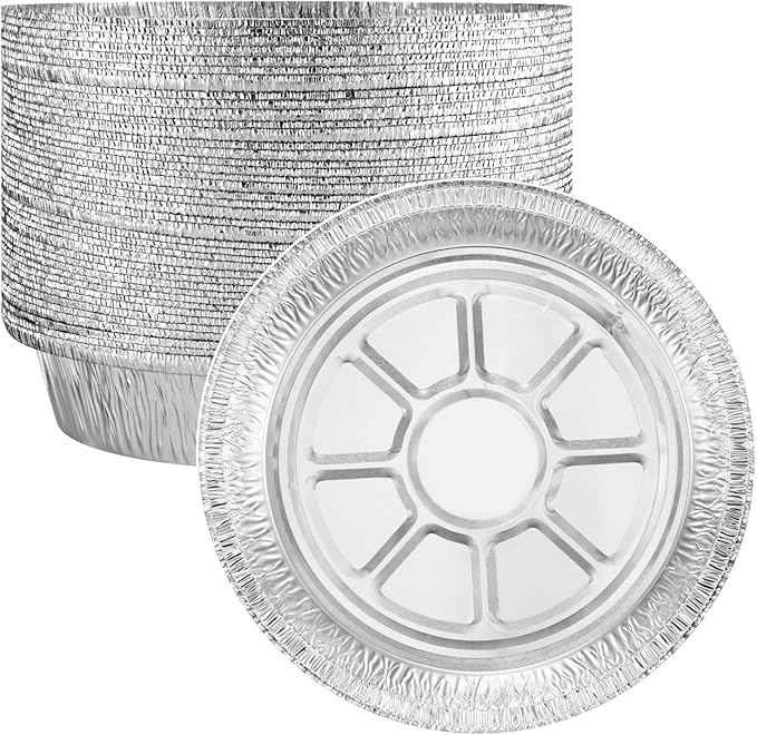 8" Aluminum Foil Pans without Lids 50 Pack of 33.8 oz,Heavy Duty Disposable Containers for Roasting,Storing,Baking,Cooking, Deep Dish Pie Pans, Recyclable