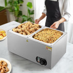 WILPREP Commercial Food Warmer, 1500W Countertop Electric Warmer with 86-185°F Adjustable Temp Control & Over-Temperature Protection, Stainless Steel Buffet Bain Marie for Catering Restaurants