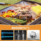 R.W.FLAME Premium 3-Burner Tabletop Propane Gas Griddle Stainless Steel Portable Outdoor Griddle,24,000 BTU Compact Flat Top Camping BBQ Grill,347 Sq. In. Cooking Area,Heavy Duty