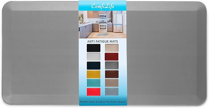 ComfiLife Anti Fatigue Floor Mat – 3/4 Inch Thick Kitchen Mats for Floor, Standing Desk Mat, Kitchen Rug – Comfort at Home, Office – Durable – Stain Resistant – Non-Slip Bottom (24" x 70", Gray)