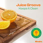 Riveira Brown Bamboo Wood Cutting Board – Gourmet Bamboo Grandeur: 8 x 6 Wooden Cutting Board – Wooden Cutting Boards For Kitchen Decorative – Innovative Juice Grooves Wooden Chopping Board