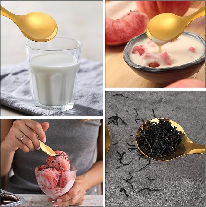 5 PCS Short Handle Spoons Gold Mini Scoops Stainless Spoons for Canisters Small Coffee Scoops Candy Scoops for Condiments Tea Desserts Coffee