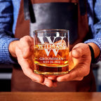 Single, Personalized Whiskey Glass For Groomsman Gifts, Best Man, Groom, 11oz Old Fashioned Custom Monogrammed Whiskey Glass