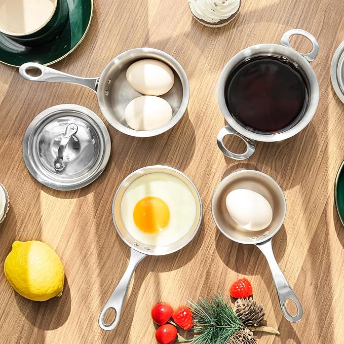 Macevia Mini 0.12QT Sauce Pan,18/10 Stainless Steel Butter Warmer Small Pot Cooking with Handle, Multipurpose Use for Home Kitchen or Restaurant (4 Inch) - Silver