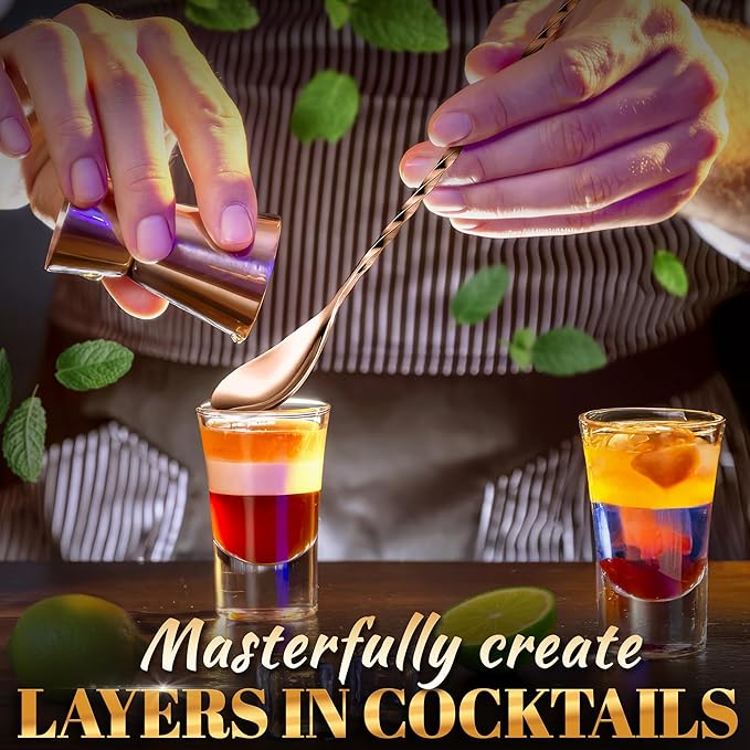 4 Pcs Bar Spoon Cocktail Mixing Spoon Set – Rose Gold Spoons with Elegant Twisted Spiral Handle, Good for Cocktails, Iced Tea, and Coffee Drinks – Durable Stylish Stainless Steel Stirring Spoons