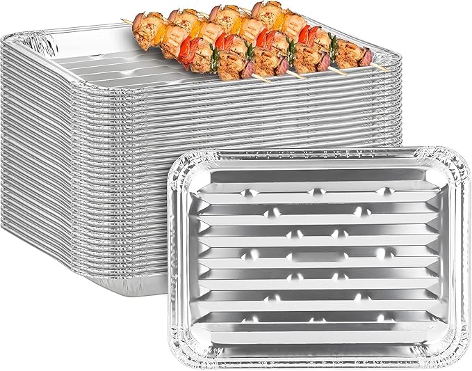 Party Bargains Aluminum Broiler Pans - 24 Pack, Heavy-Duty Disposable Grill Pans for Cooking, Roasting, BBQ, and Picnic (Max 240°C)