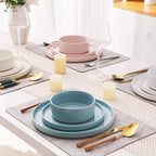 AmorArc Ceramic Dinnerware Set for 8 | Handpainted Stoneware Plates and Bowls with Rustic Terracotta Underside| Scratch Resistant,Dishwasher & Microwave Safe Dishes Sets- 24pcs Colorful