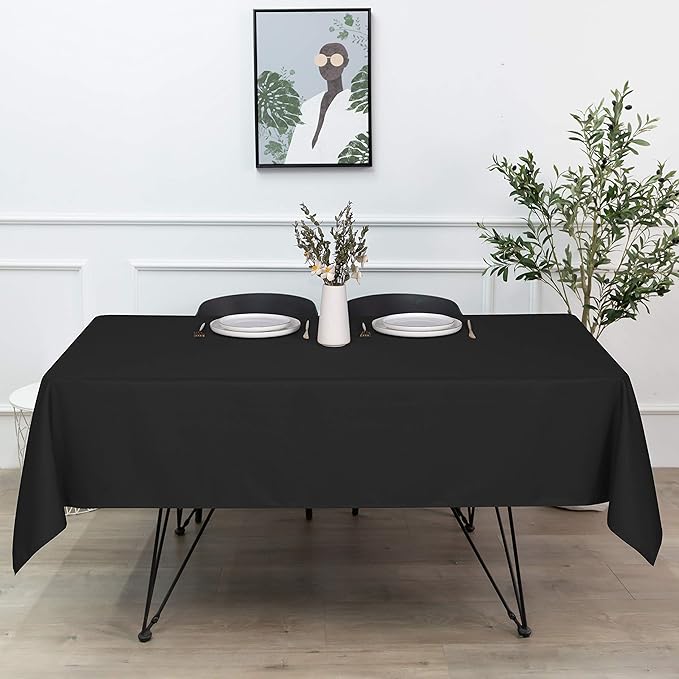 sancua Rectangle Tablecloth - 54 x 78 Inch - Stain and Wrinkle Resistant Washable Polyester Table Cloth, Decorative Fabric Table Cover for Dining Tables, Buffet Parties and Camping, Black