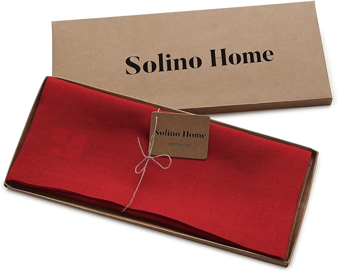 Solino Home Linen Red Table Runner 132 Inches Long - 100% Pure Linen Extra Long Table Runner 14 x 132 Inch for Summer - Fete