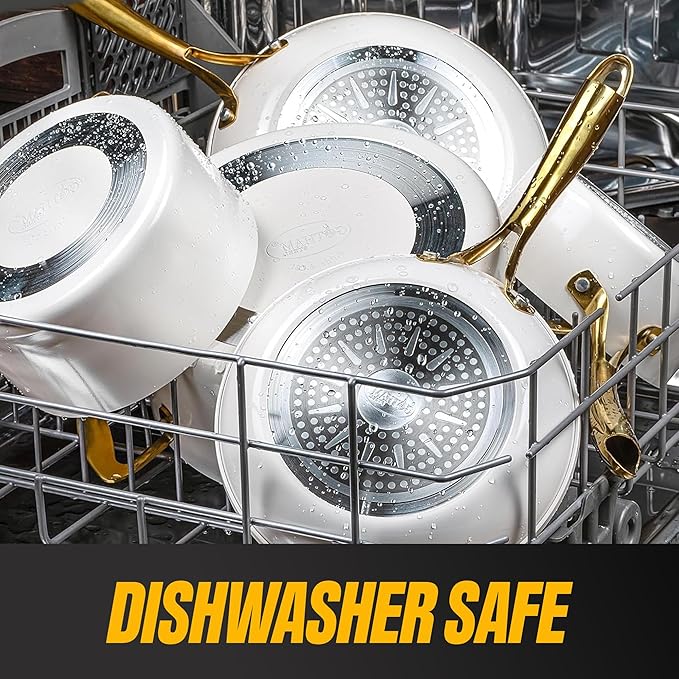 Gotham Steel 15 Pc Ceramic Cookware Set, Ceramic Pots and Pans Set Non Stick with Cooking Utensils and Steamer, Non Toxic PFOA PFOS Free, Premium Gold Stay Cool Handles, Oven & Dishwasher Safe