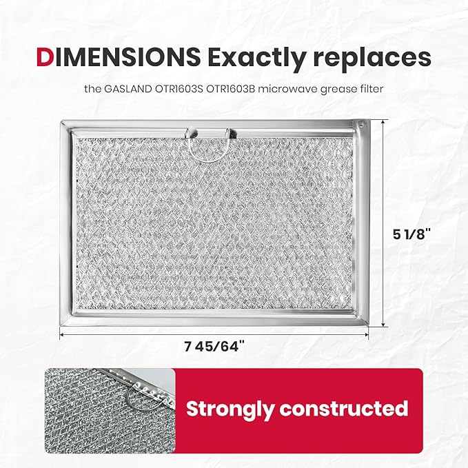 Microwave Filter Replacement 7.7" x 5.12" For GASLAND OTR1603S OTR1603B, For Thermomate OTR773W OTR773S OTR773B, Microwave Grease Filter (2-Pack), OTR1603LW