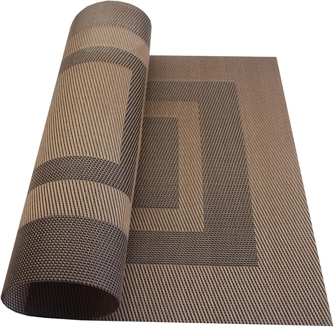 PIGCHCY Placemats Set of 6,Washable Woven Vinyl Kitchen Table Mats Non Slip Durable Placemats Heat Resistant Placemats for Dining Table(Coffee Brown)