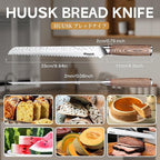 Huusk Bread Knife 10-Inch Japan Professional High Carbon Steel Hand forged Ultra Sharp Serrated Knife Wide Wavy Edge Bread Slicing Knife for Homemade Bread Cake Father's Day Christmas Gift