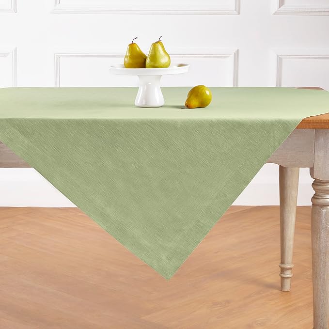 Solino Home Linen Cloth Tablecloth 52 x 52 Inch - 100% Pure Linen Chambray Olive Square Tablecloth - Athena, Machine Washable Table Throw for Summer, Fall, Autumn