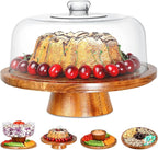 Homeries Acacia Wood Cake Stand with Lid, Cake Plate, (6 in 1) Multi-Functional Serving Platter, Large Cake Stand with Dome, Cake display stand with lid & Cake Dome - Use as Cake Holder, Cake Cover