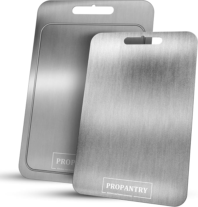 Titanium Cutting Board 2Pcs - 100% Pure Titanium Stainless Steel Cutting Board, Durable and Hygienic Surface for Kitchen Use, Non-Slip Edges, Easy to Clean, Ideal for Professional and Home Chefs