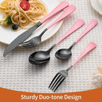20 Piece Black Pink 18/0 Flatware Utensil Set for 4, Include Dinner Knife,Dinner Forks,Dinner Spoons,Salad Forks,Teaspoons,Silverware Set for 4, Dishwasher Safe