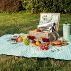 Picnic Basket for 4, Insulated Willow Picnic Baskets with Shoulder Strap, Picnic Hamper with Waterproof Picnic Blanket, Handmade Wicker Hamper for Outdoor Camping, GreenCheck