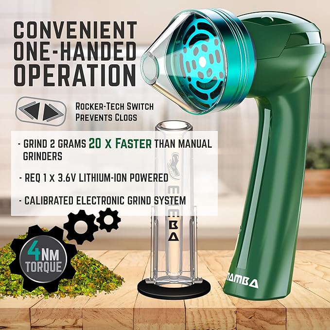 Mamba Loader XL 2g Green USB Electric Herb Grinder. Small Portable Metal Herbal Machine & Spice Mill for the Kitchen