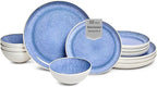 Sango Cove 12-Piece Blue Stoneware Dinnerware Set – Service for 4, Plate & Bowl Set, Blue with a White Speckled Underglaze, for Daily Dining & Entertainment, Microwave & Dishwasher Safe
