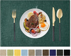 Romanstile Cloth Placemats Set of 6-12 x 18 Inch, Heat Resistant Double Layered Thickened Burlap Christmas Place Mats, Washable Linen Farmhouse Table Mats for Kitchen/Dining/Party/Outdoor, Green