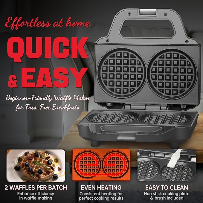 4 Inch Double Mini Waffle Maker Machine, Chaffle Maker, Waflera Electrica, Small Waffle Iron for Waffles, Keto Chaffles, Hash Browns, Cookies, Grey