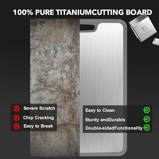 LaokiiyTitanium Cutting Boards For Kitchen, 100% Pure Cut Titanium Cutting Board, Food Grade Quality,Double-Sided Food-Grade Chopping Board Non-Stick Durable and easy to clean14.1X10