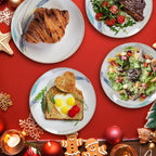 Ceramic Dessert Plates Set of 8, 8 inch, Appetizer Plates, Salad Plates, Small Plates, Microwave & Dishwasher Safe, Fantasy Series, Gold Rim