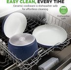 NutriChef 18-Piece Ceramic Cookware Set with Detachable Handles, Non Stick Pots and Pans, PTFE-Free Natural Ceramic Coating, Space-Saving Design, Oven & Stove Safe, Includes Utensils, Blue