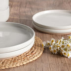 HaWare Stoneware Dinnerware Sets, 24-Piece Plates and Bowls Set for 8, Dishes Set for Home Restaurant, Speckled Milky White