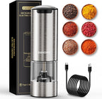 EUHOMY 1 Pack Salt and Pepper Grinder, Type-c No Battery Needed with LED Light, Adjustable Coarseness, Stainless Steel Automatic Salt Pepper Mill Grinder, One Handed Operation, Kitchen