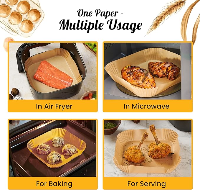 250 pcs Air Fryer Liners, Disposable Airfryer Paper Liners – Non-Stick and Oil Proof for Easy Cleanup, Great for Oven, Pans & Baking – 8” Square for 5-8 qt Basket by Baker's Signature